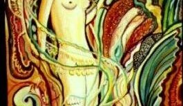 OO5 – Leda og Svanurinn – Olía á masónít
1963 – Figúratíft  undir áhrifum frá Gustav Klimt og Ungstílnum í Vín.(Konan og skrautið í kringum hana).