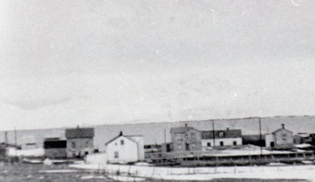 Yfirlitsmynd af Grundargötu. 
Fr.v. Ás, Harðangur, Sægrun, Hafsteinsstaðir, Steinsstaðir, Pólstjarnan, Grund, Frón