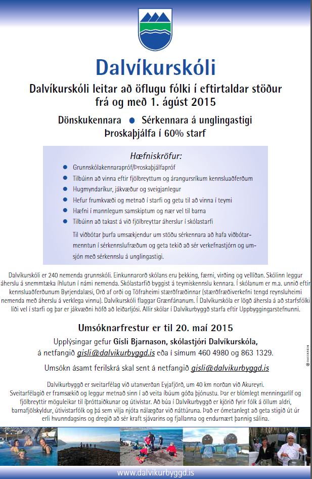 Störf í boði við Dalvíkurskóla