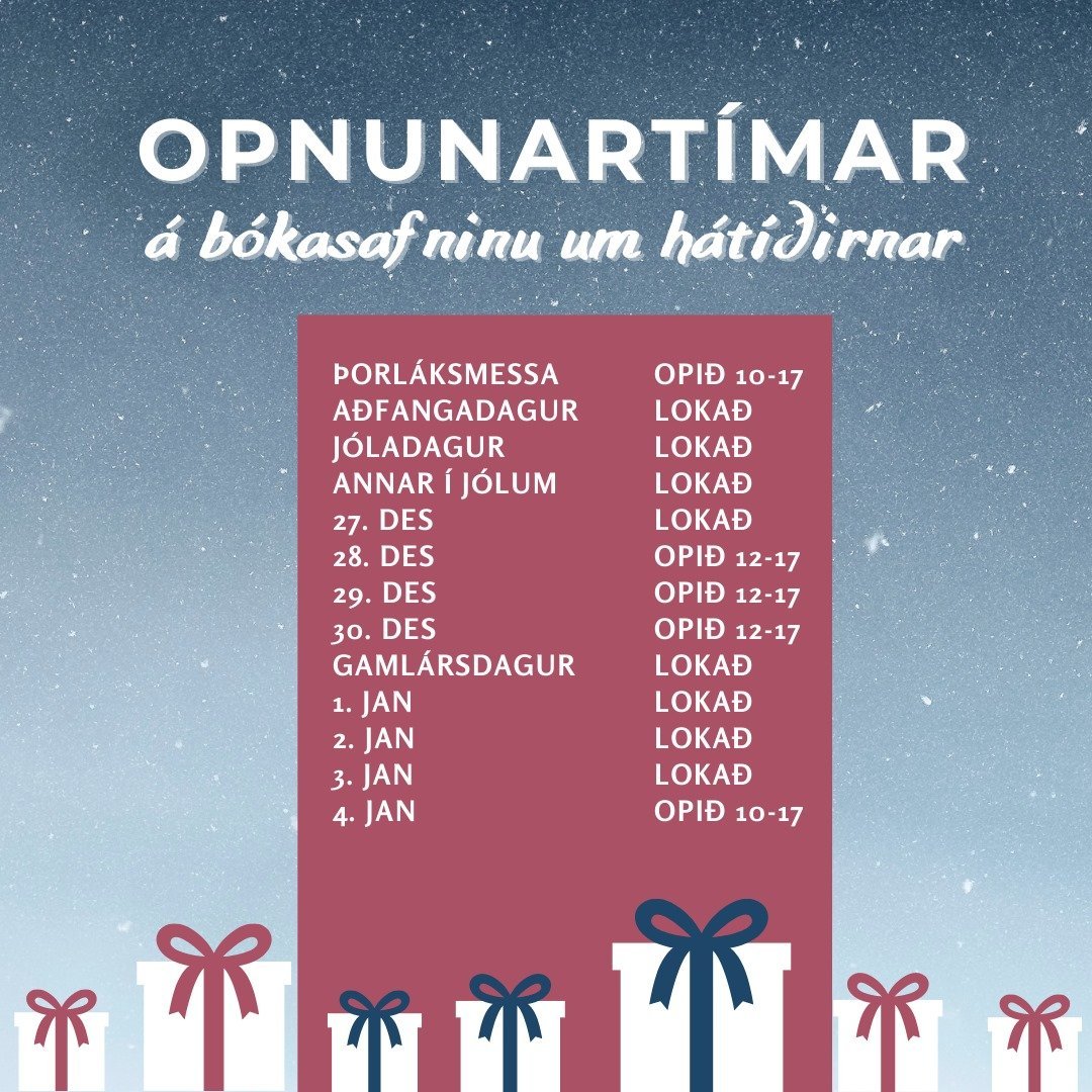 Opnunartímar á bókasafninu um hátíðirnar