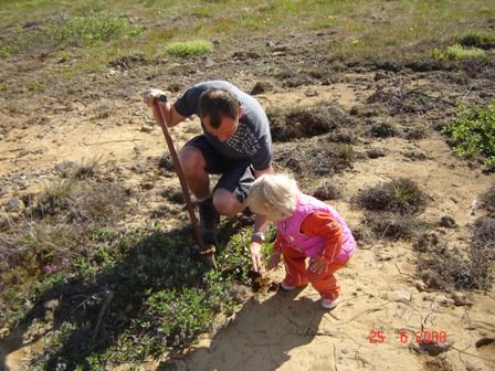 Gróðursett tré norðan við leikskólann Leikbæ