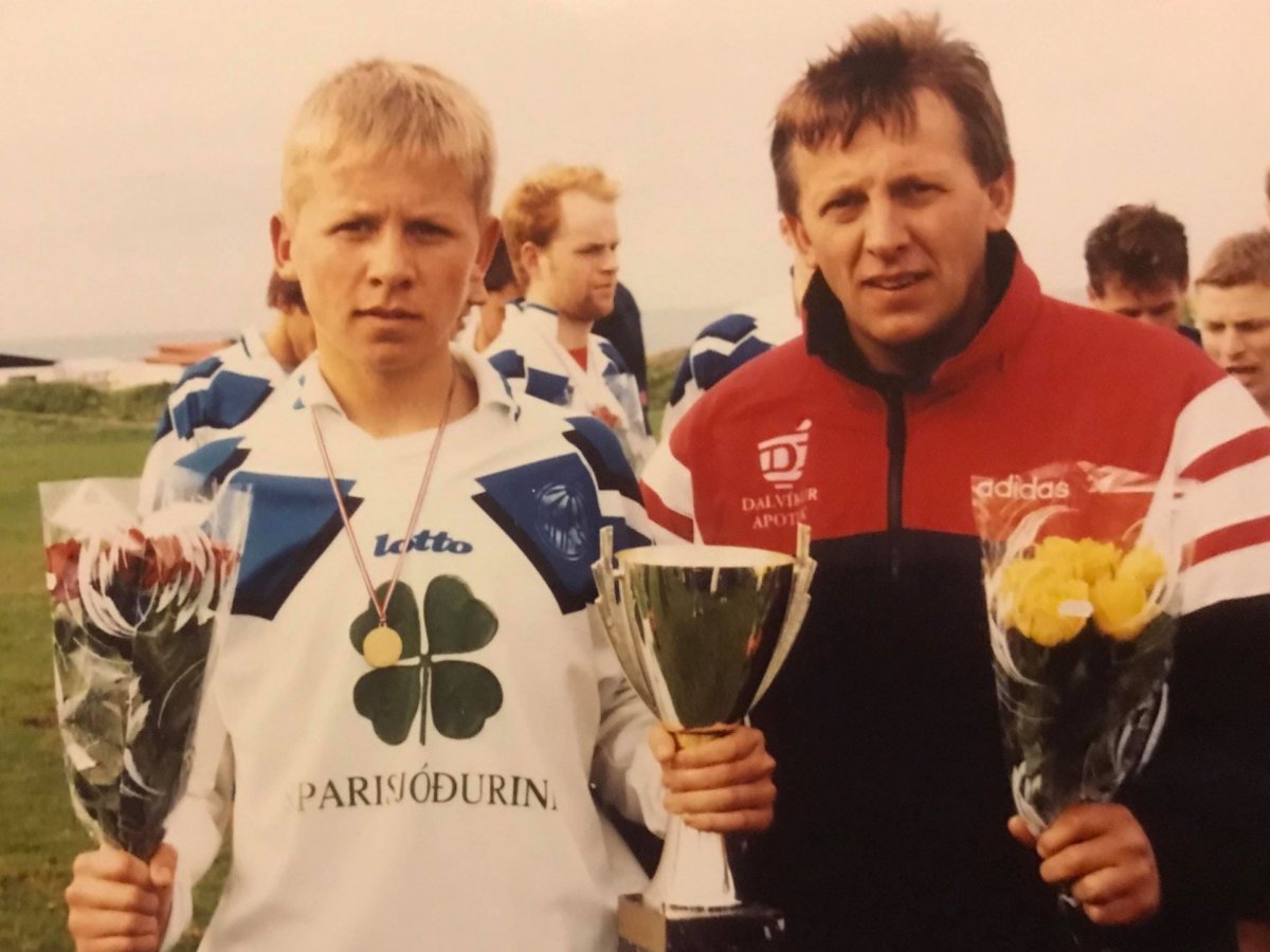 Atli Viðar og faðir hans Björn Friðþjófsson. Mynd fengin af www.dalviksport.is