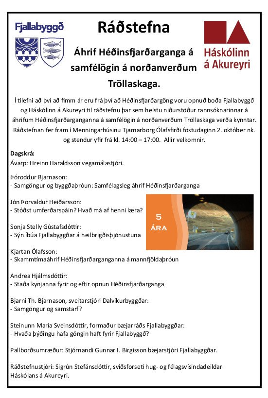 Áhrif Héðinsfjarðargangna á samfélögin á norðanverðum Tröllaskaga - Ráðstefna