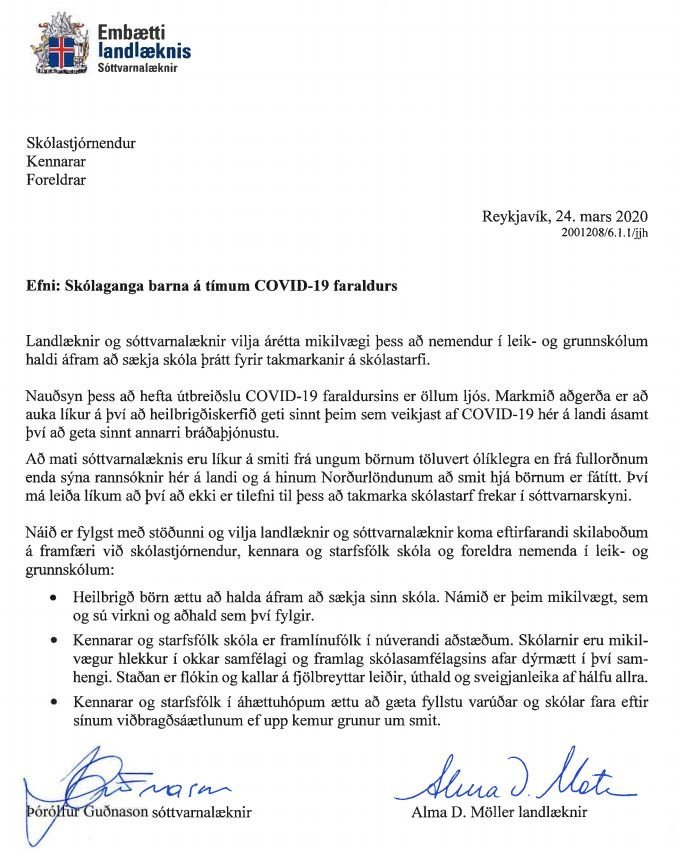 Bréf frá sóttvarnalækni og landlækni
