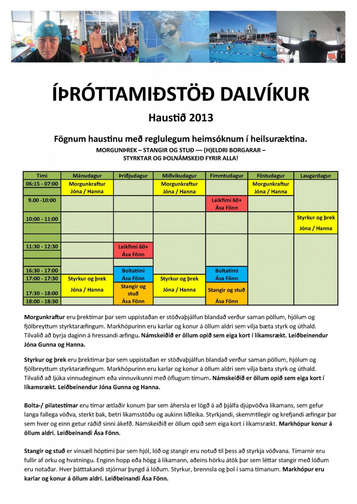 Heilsuræktin í Íþróttamiðstöðinni - tímatafla haustsins