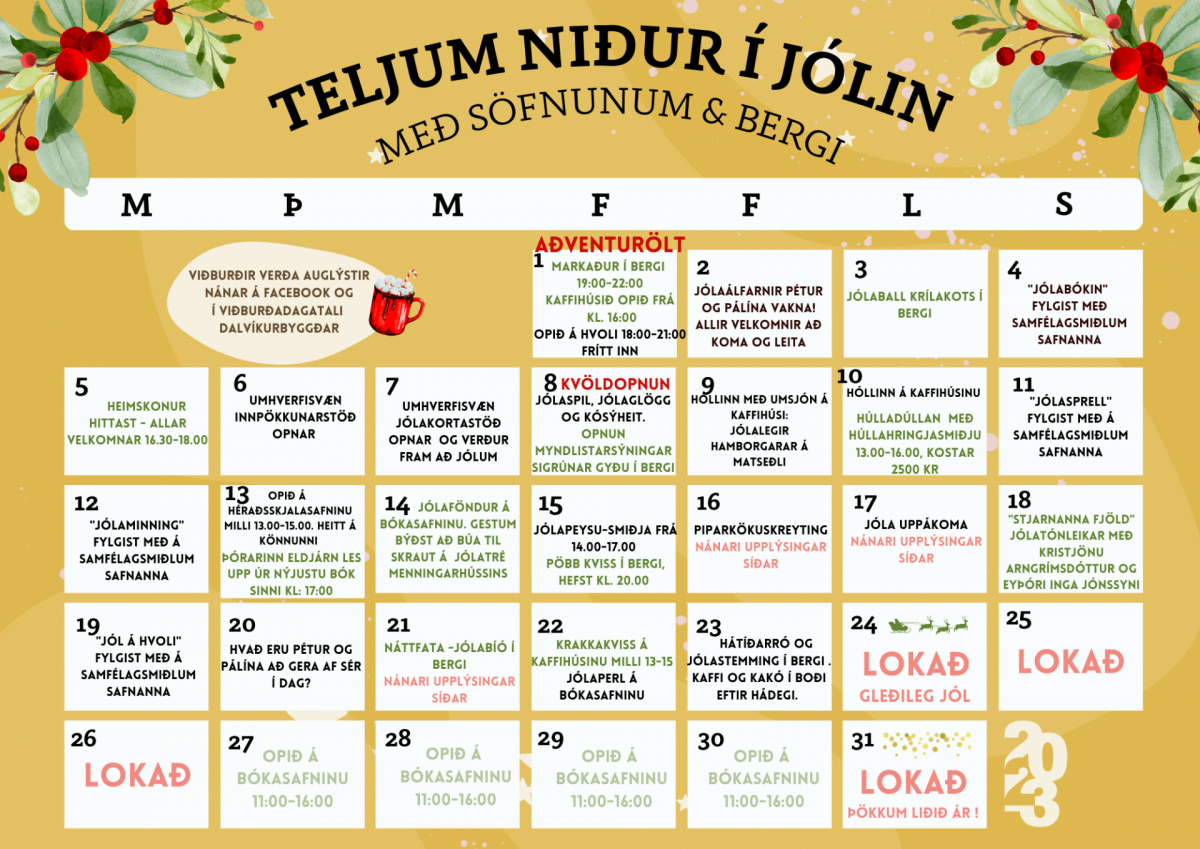 Jóladagatal safnanna og Menningarhússins Bergs