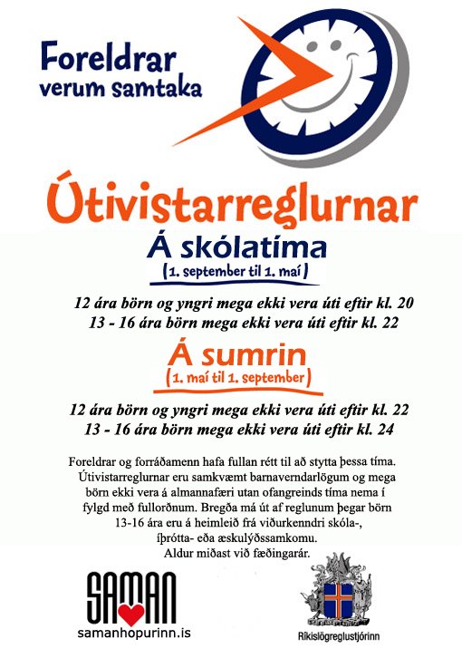 Útivistarreglur 1. september til 1.maí