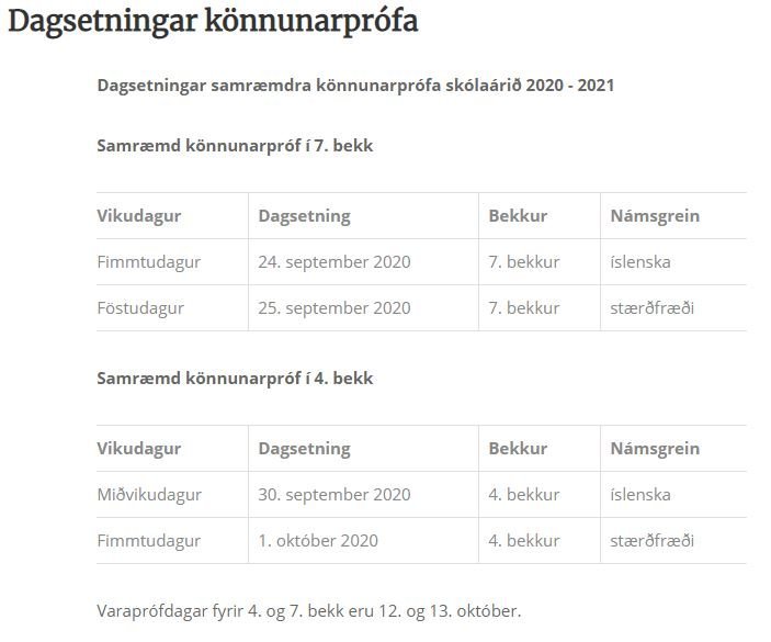 Samræmd könnunarpróf í 4. og 7. bekk