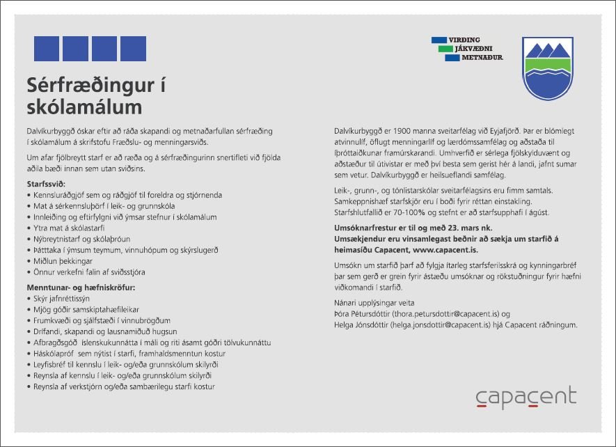 Dalvíkurbyggð auglýsir eftir sérfræðingi í skólamálum