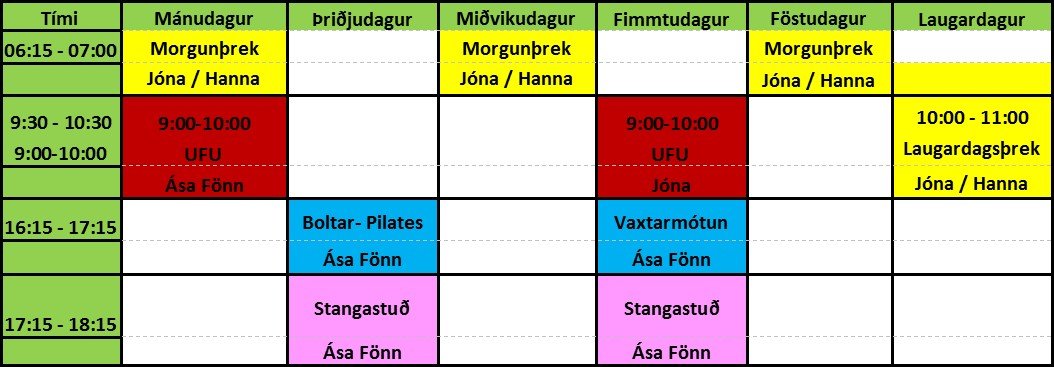 Starfsemi íþróttamiðstöðvar og stundarskrá haustið 2016
