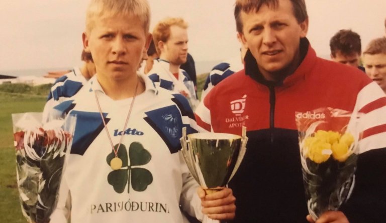 Atli Viðar og faðir hans Björn Friðþjófsson. Mynd fengin af www.dalviksport.is