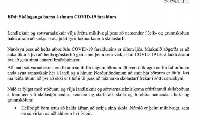 Bréf frá sóttvarnalækni og landlækni