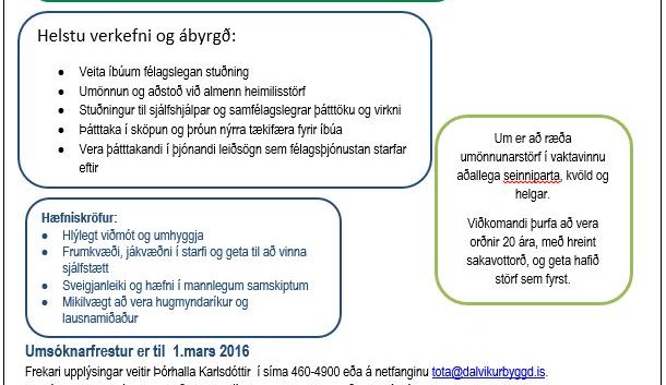 Félagsþjónustan auglýsir eftir starfsfólki til starfa í búsetuþjónustu fyrir fatlaða