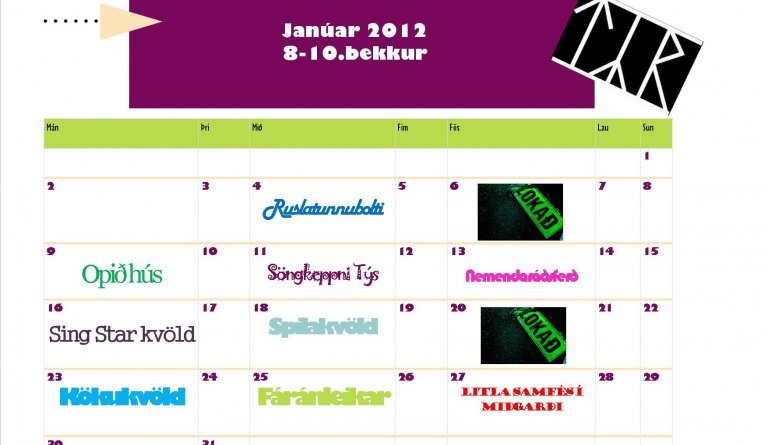 Dagskrá janúarmánaðar