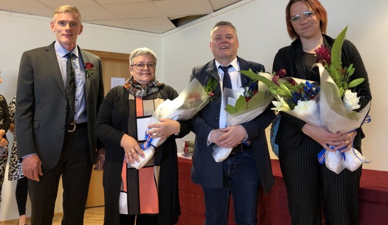 Friðrik Arnarson skólastjóri Dalvíkurskóla, Herborg Harðardóttir, Gísli Bjarnason og Guðríður Sveins…