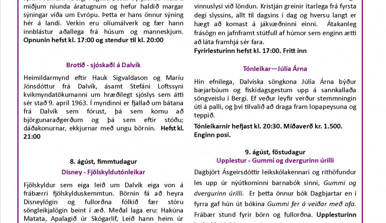 Dagskráin í Bergi kringum Fiskidaginn mikla 2013