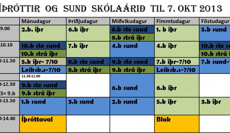 Stundaskrá frá Dalvíkurskóla í Íþróttamiðstöðinni til 7. október