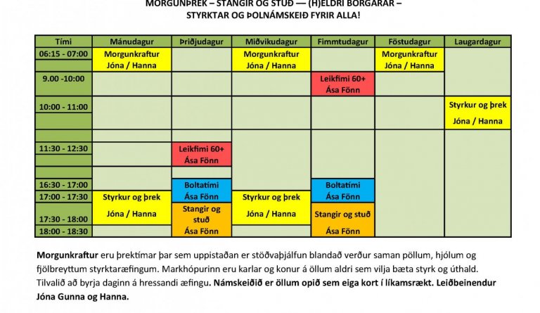 Heilsuræktin í Íþróttamiðstöðinni - tímatafla haustsins