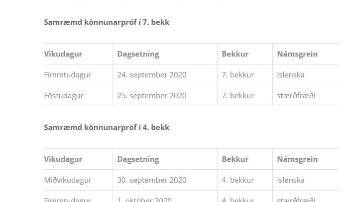 Samræmd könnunarpróf í 4. og 7. bekk