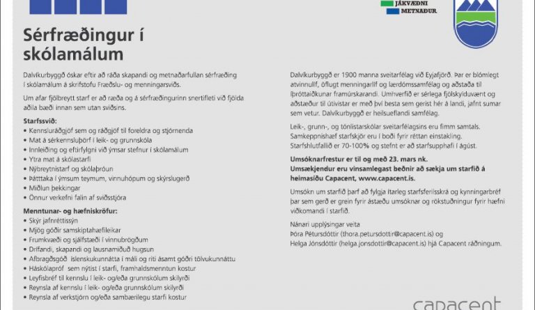 Dalvíkurbyggð auglýsir eftir sérfræðingi í skólamálum
