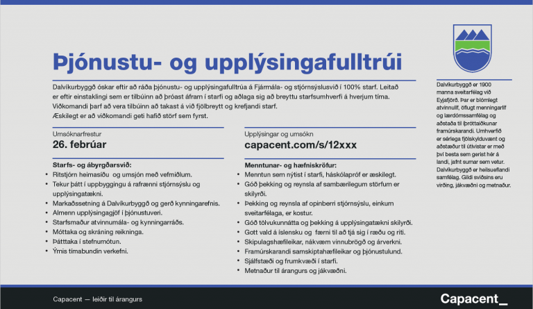 Dalvíkurbyggð auglýsir lausa til umsóknar stöðu þjónustu- og upplýsingafulltrúa